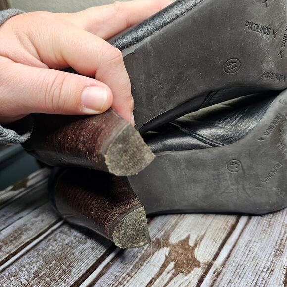 Pikolinos black leather tall knee high heeled boots Women's size 41 - Picture 7 of 7